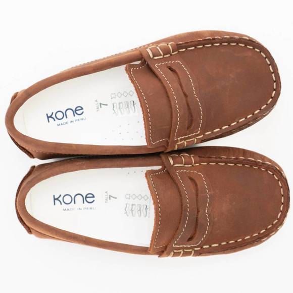 NEW KONE kid's leather loafers in distressed copper - Picture 1 of 3